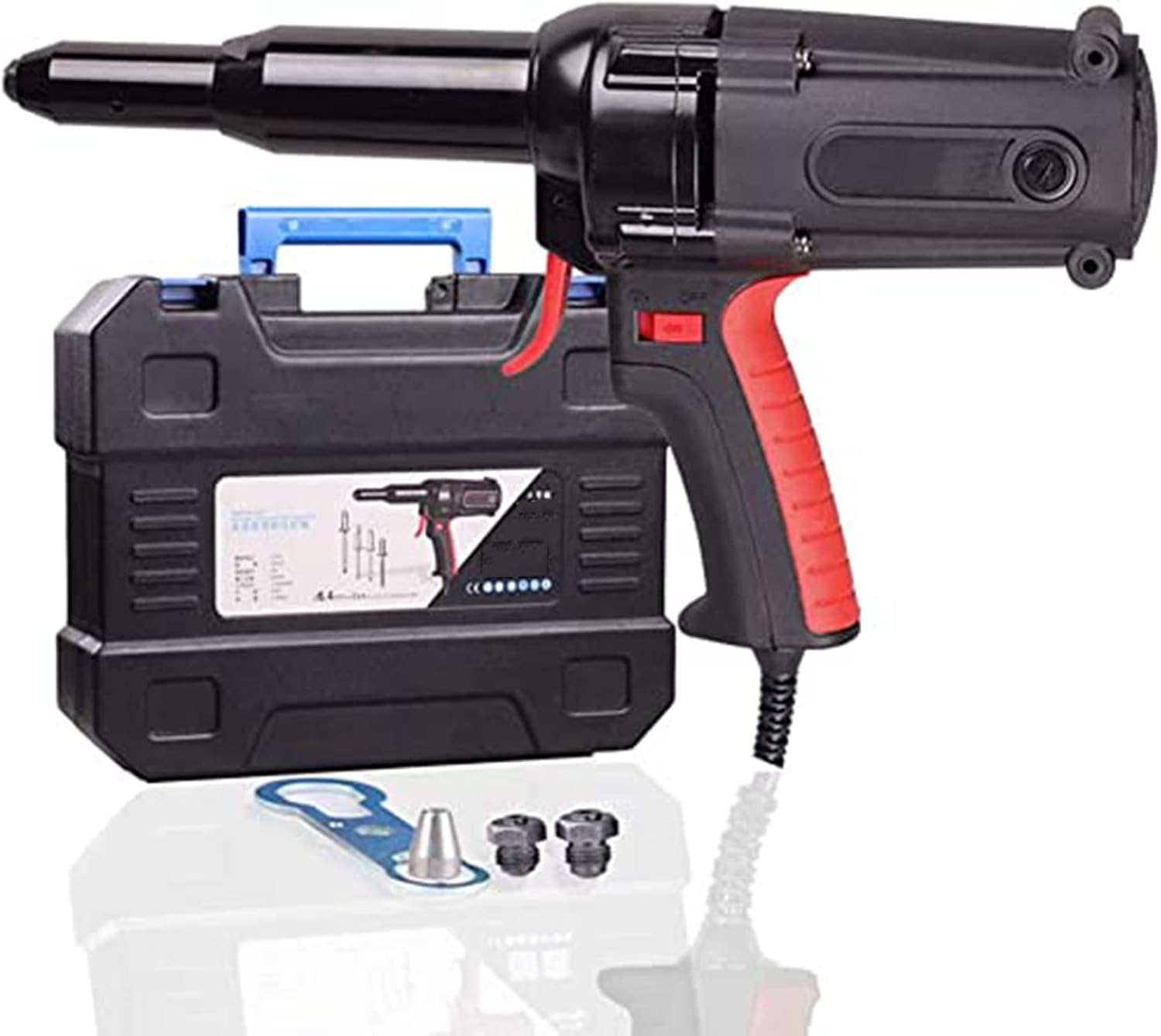 Electric Rivet Gun Drill Adapter Kit,220V Heavy Duty Electrical Riveter Blind Rivet Gun Industrial&Long Mouth Power Riveting Tool