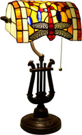 Dragonfly Bankers Lamp Antique Desk Lamps Stained Glass Banker Table Lamp with Pull Chain, Vintage Desk Lamp for Home Office, with Color Changing LED Bulb