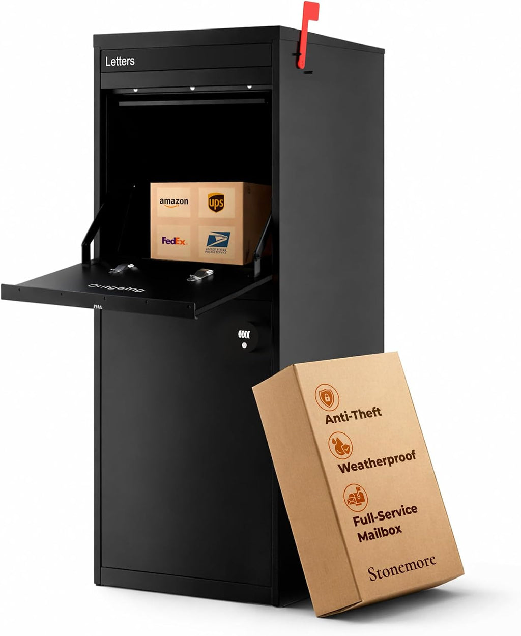 Hudson USPS Compatible Mailbox, Classic Black Package Mailbox, Anti-Theft Locking Parcel Drop Box for Porch Or Curbside, Large Mailbox for Packages, Weather-Sealed Powder Coated Steel