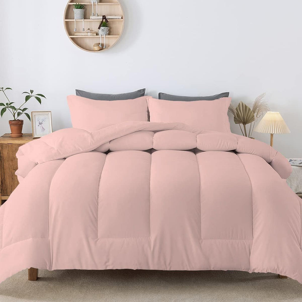 5 PC Straight Line Pattern Comforter Set Premium Super Soft 600 GSM All Season | 1000 Thread Count | 100% Egyptian Cotton ( Full/Queen Size, Blush Color)