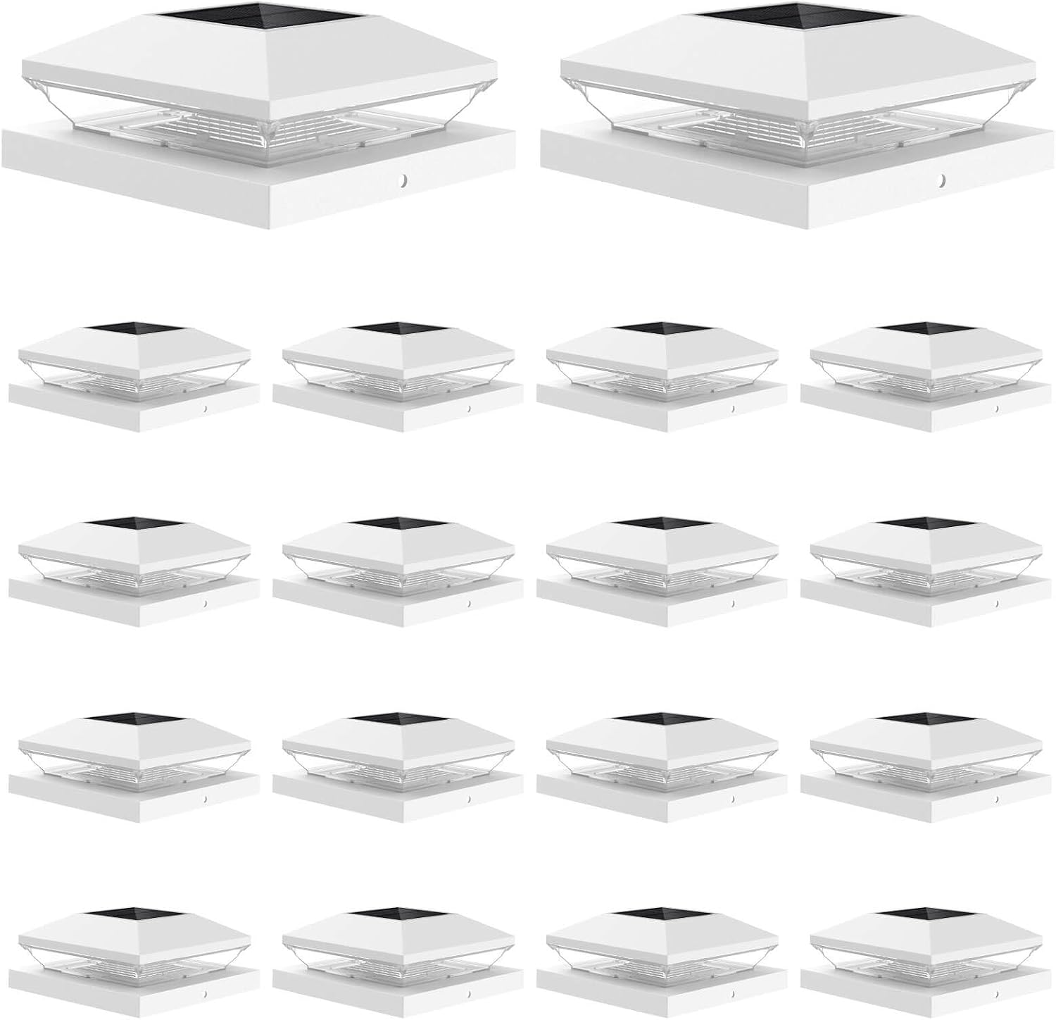 T-SUN Bright Solar Powered Fence Post Cap Lights 18 Pack – for Vinyl (4x4/5x5) & Wooden (3.5x3.5/5.5x5.5) Posts with Warm/Cool White for Mailbox, Patio, Porch