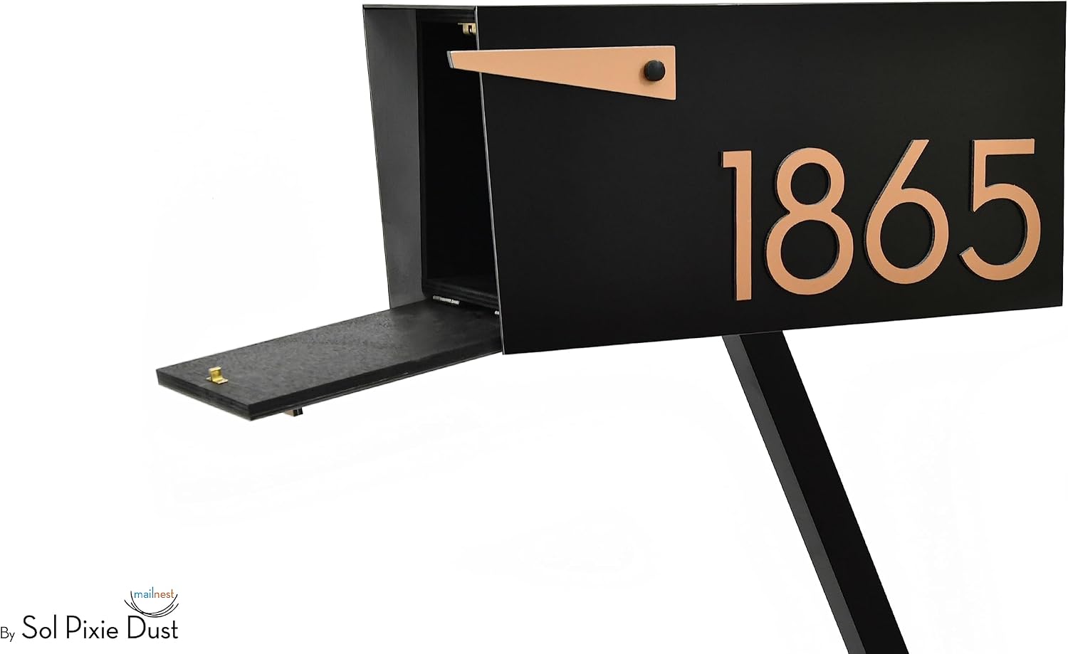 Contemporary Post-Mount Mailbox - Aluminum Black Body with Aluminum Door, Numbers and Flag - Large Customized Mailbox - Type 4 (Bronze)