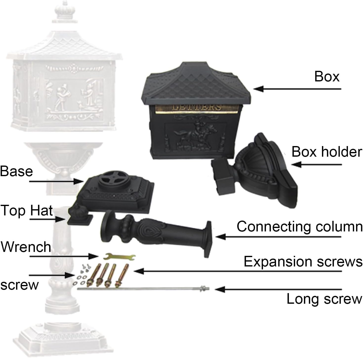 Mail Boxes for House Outside, Mailboxes for Outside with Post, Mailbox with Post, Metal Mailbox, Mailbox Cast Aluminum, Black Mail Box Postal Box, with 2 Keys(Brown)
