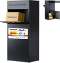 47.2' Package Delivery Box for Outside - Front-Back Black Metal Parcel Drop Box, Anti-Theft, IPX4 Waterproof, Weather-Resistant Mailbox for Porch, Fence, Curbside (Pass-Through Mailbox)