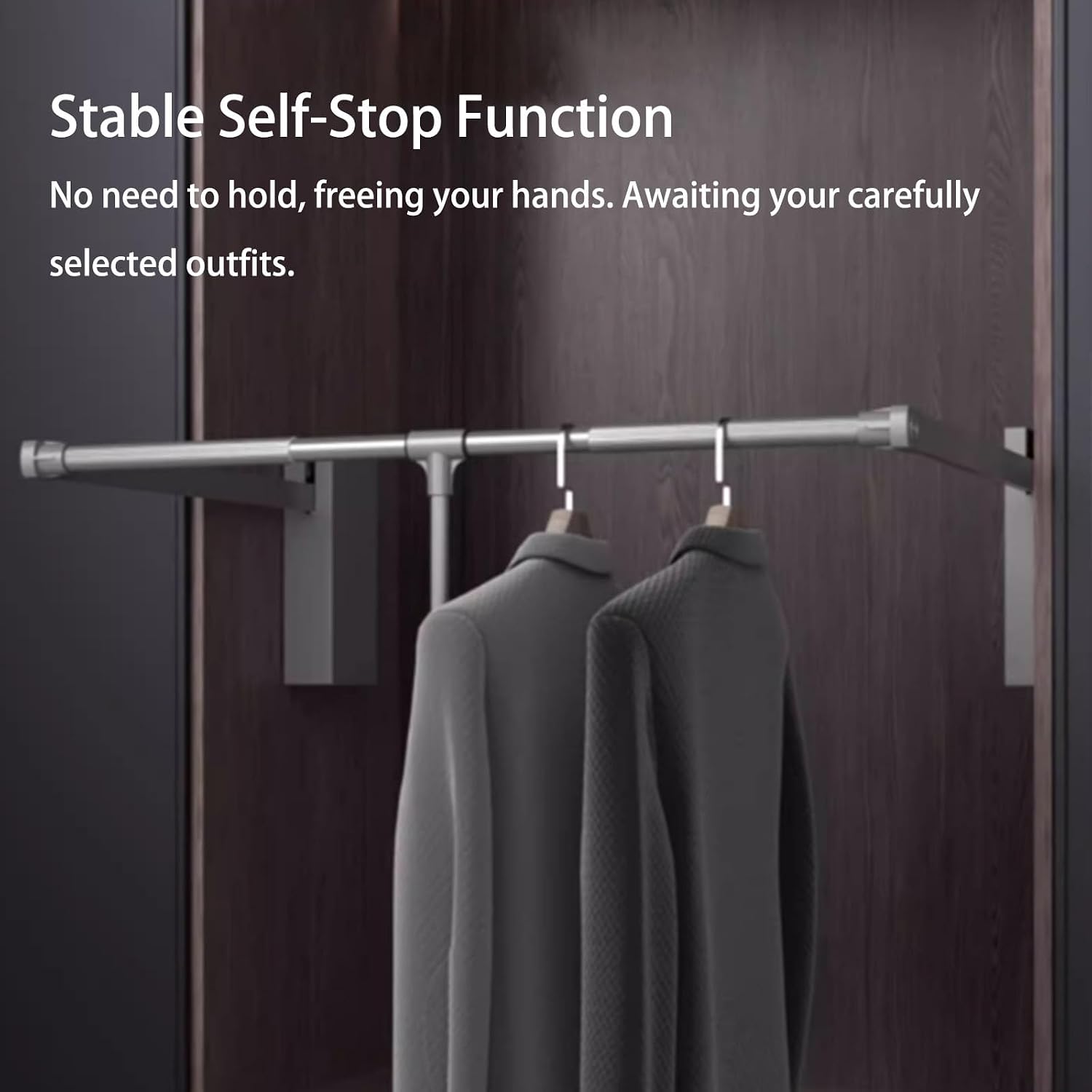 Pull Down Closet Rod,44 Lbs Load Capacity,Adjustable Width Wardrobe Lift Rail Organizer,Side Mounted Hanger,Storage Organizer Soft Close Garment Hanging Rack(Size:51-66cm (20.08-25.98 inches))
