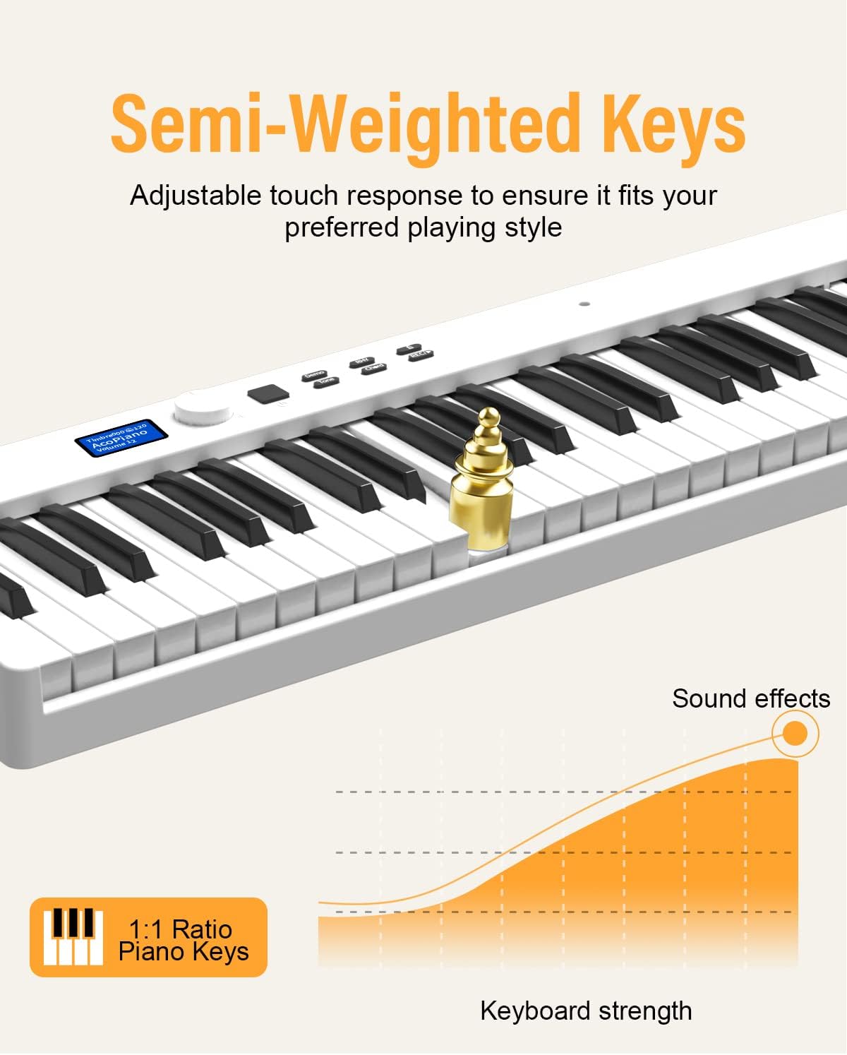 KONIX Folding Piano Keyboard, 88 Key Full Size Semi Weighted Foldable Keyboard Piano, Portable Bluetooth Electric Piano with Sheet Music Stand, Sustain Pedal and Piano Bag, White