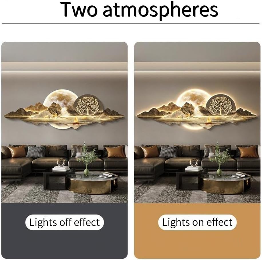 Plug-in Power Supply Wall Hanging Decor, Modern 3D Wall Art Decor with LED Light, Wall Sculptures Art for Bedroom, Living Room, Office(C,120x40cm/47.2x15.7in)