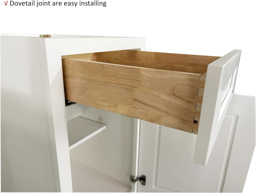 Kitchen Base Cabinet, Sideboard, White Shaker, Paint, Soft Close System, 1 Door and 1 Drawer, Unassembled, Modern