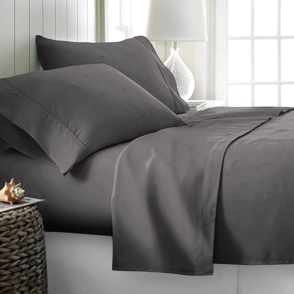 7 Piece Bed-in-A-Bag Comforter & Sheet Set 8-10' Deep Pocket, 100% Egyptian Cotton Olympic Queen Size, Dark Grey, Sets Include - 1Comforter, 1Flat Sheet,1Fitted Sheet, 2Pillowcase & 2Pillowsham