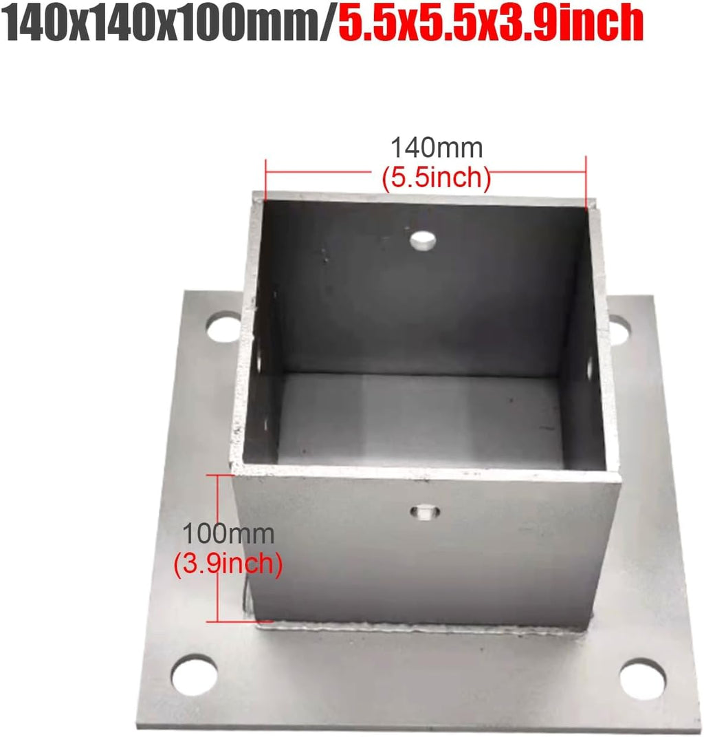 2 Pack Square Column Base Plate - Wood Fence Post Anchor with Installation Kit for Concrete/Deck/Pergola/Mailbox(140x140mm)