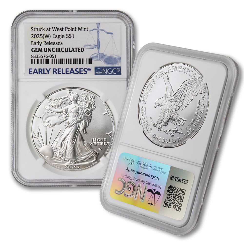 2025 (W) 1 oz American Silver Eagle Coin Gem Uncirculated (Early Releases - Struck at West Point Mint) $1 NGC GEMUNC