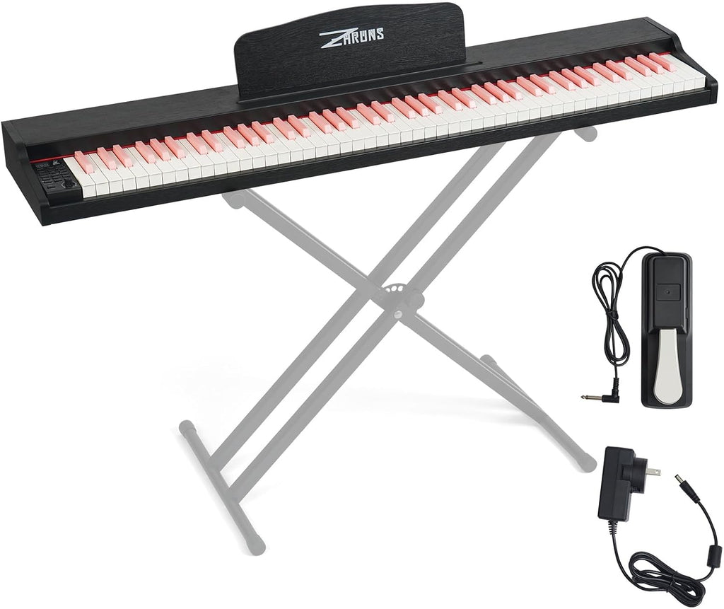 88 Key Weighted Keyboard Piano with Sustain Pedal, Power Adapter & Sheet Music Stand - Home Digital Piano, Black Pink (Keyboard Only)