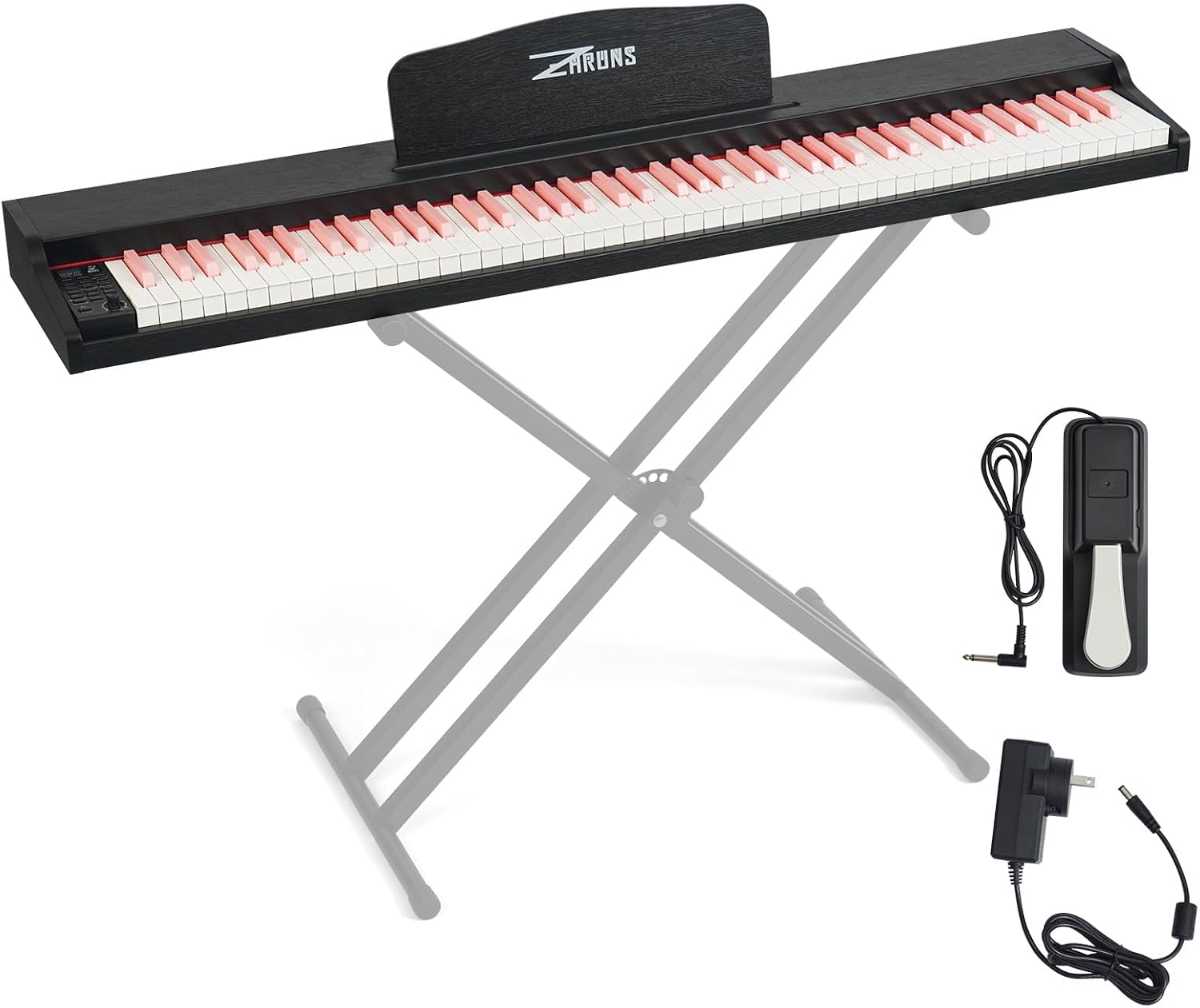 88 Key Weighted Keyboard Piano with Sustain Pedal, Power Adapter & Sheet Music Stand - Home Digital Piano, Black Pink (Keyboard Only)