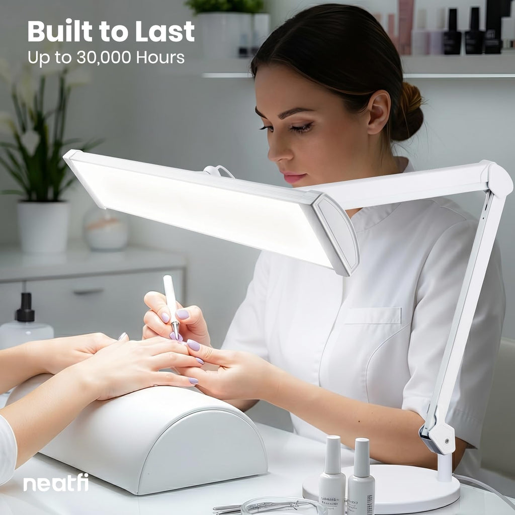 Neatfi 3,500 Lumens LED Desk Lamp with Base – 45W Dimmable | CCT - Adjustable Color Temperature | 3 Light Modes | 540 SMD LEDs | Reading, Craft, Workbench & Office (White-4, 26-Inch Wide Shade)