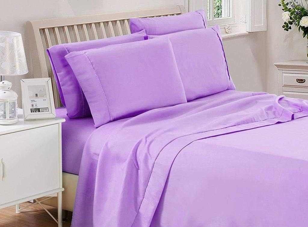 SHERA'S BEDDINGS 6- Piece Sheet Set Fits Mattress Upto 10-12 Inches Fully Elastic Deep Pocket Queen (60' X 80') Lavender Solid 650 Thread Count 100% Egyptian Cotton