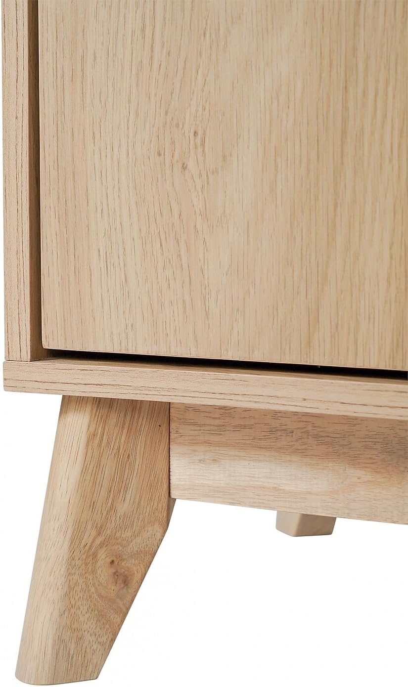 Flash Furniture Hatfield Mid-Century Modern TV Stand for 65+ Inch TV's - Light Natural Laminate Finish - 70' Media Center - Adjustable Center Shelf - Soft Close Doors