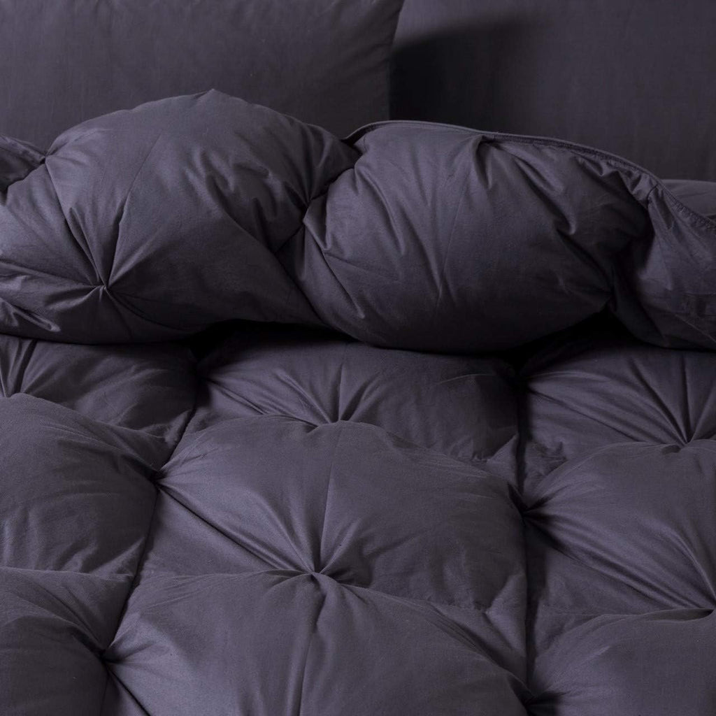 Luxurious Goose Down Comforter Queen Size Duvet Insert, Premium Pinch Pleat Design, 1200 Thread Count 100% Egyptian Cotton, 750+ Fill Power, 60 oz Fill Weight (Queen, Gray)
