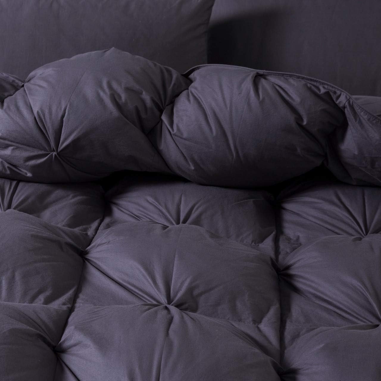 Luxurious Goose Down Comforter Queen Size Duvet Insert, Premium Pinch Pleat Design, 1200 Thread Count 100% Egyptian Cotton, 750+ Fill Power, 60 oz Fill Weight (Queen, Gray)
