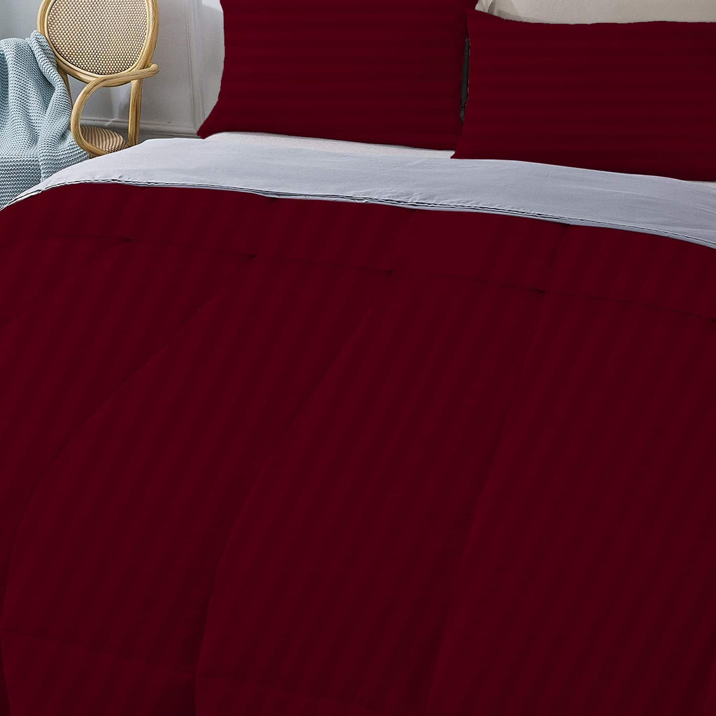 Olivia Rocco 1 Piece 1000 Thread Count Comforter Full XL/Queen Size (88' x 92') Inch 100% Egyptian Cotton Comforter 400 GSM Soft Quality - Burgundy Stripe