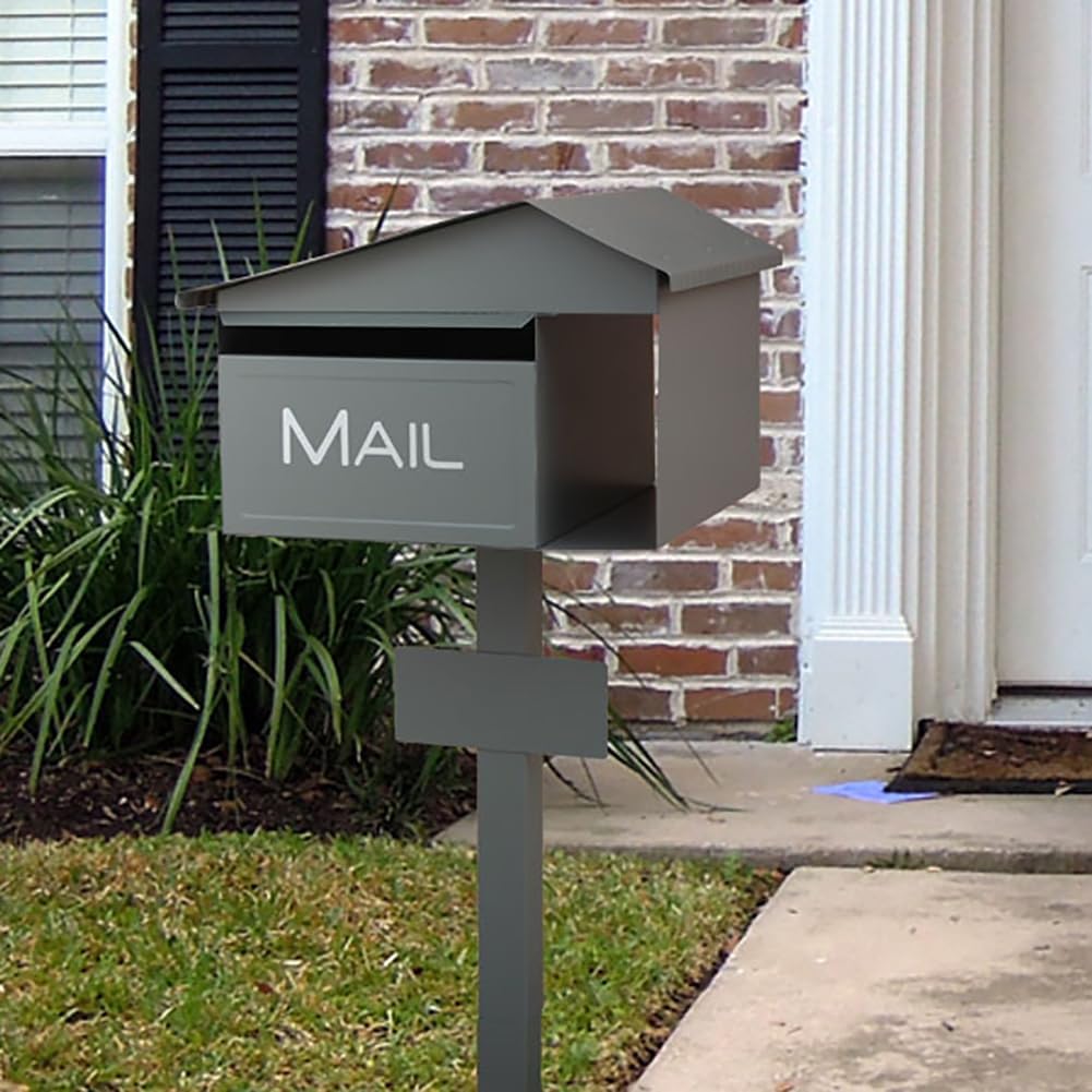 Medium Home Mailbox, Modern Post Mailbox Mount Combo Kit, Galvanized Steel, Minimalist Home Mail Organizer - with Newspaper Slot and Lock
