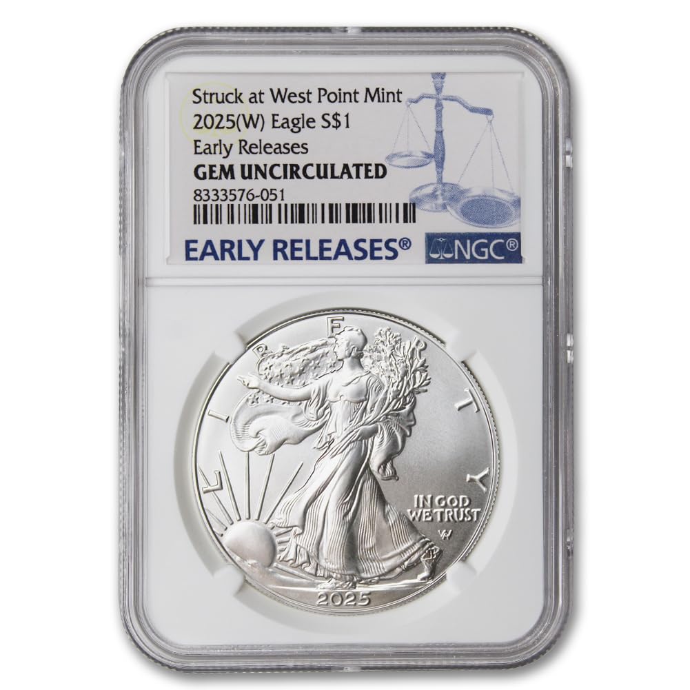 2025 (W) 1 oz American Silver Eagle Coin Gem Uncirculated (Early Releases - Struck at West Point Mint) $1 NGC GEMUNC