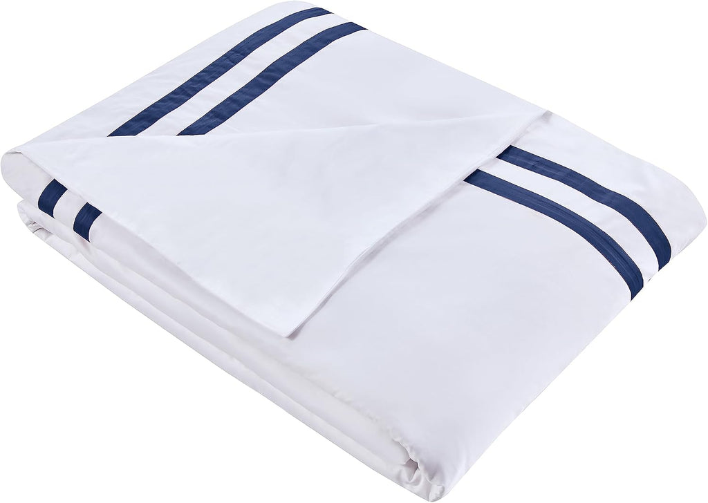 3 Pcs Do Not Include Filling Duvet Cover Set 100% Egyptian Cotton Sateen Luxury 400 TC (White Navy, Full)