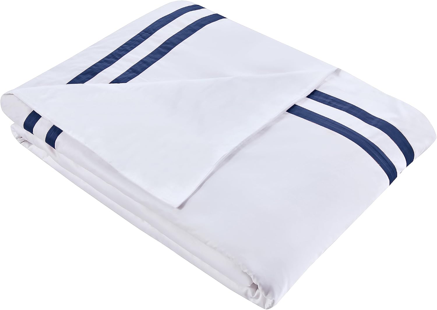 3 Pcs Do Not Include Filling Duvet Cover Set 100% Egyptian Cotton Sateen Luxury 400 TC (White Navy, Full)