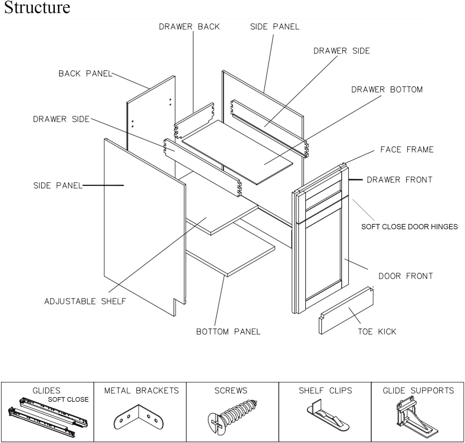 Kitchen Base Cabinet, Sideboard, White Shaker, Paint, Soft Close System, 1 Door and 1 Drawer, Unassembled, Modern