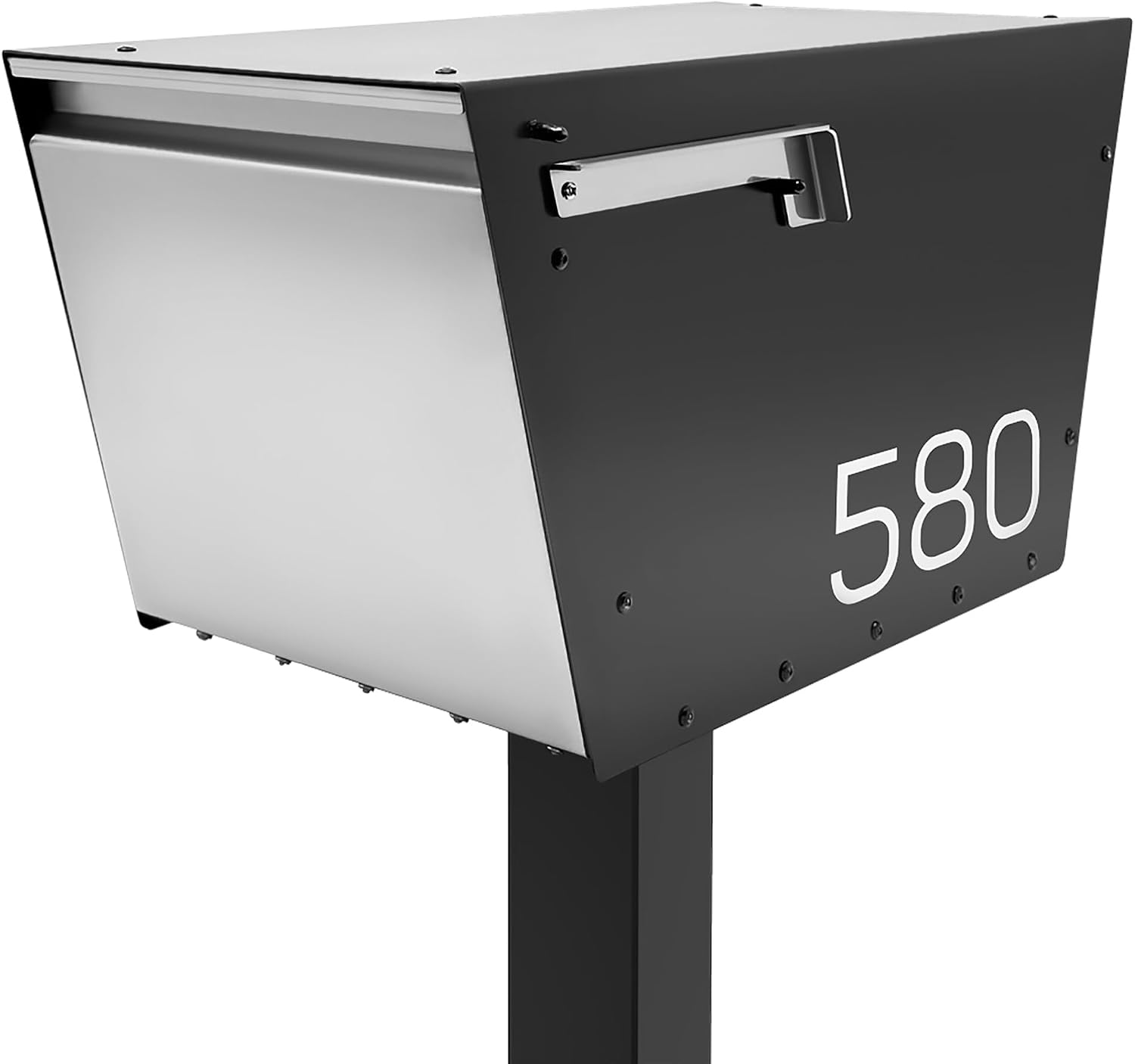 Movo Home Walter Post Mount Mailbox, Modern Curbside Stainless Steel, Large Locking, Black