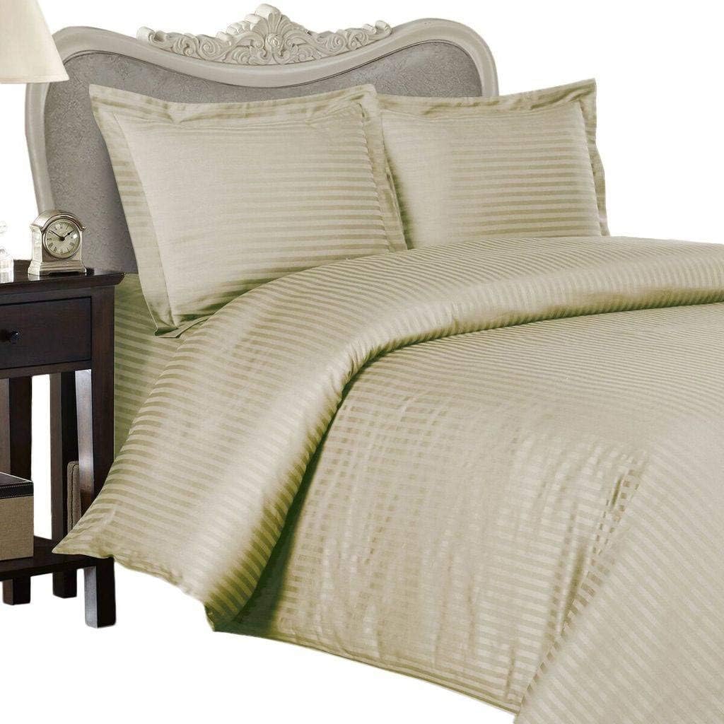 4 Piece Luxurious 1500 Thread Count Queen Size Goose Down Alternative Comforter Set 100% Egyptian Cotton, Beige Stripe Color, 1500 TC - 750FP - 50Oz.