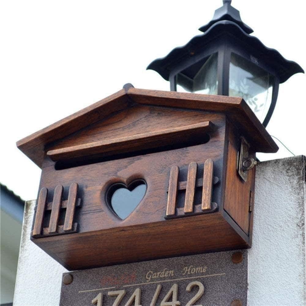 Mailbox Post Box Solid Wood Creative Outdoor Rainproof Home Wall Mounted Letter Box Lockable