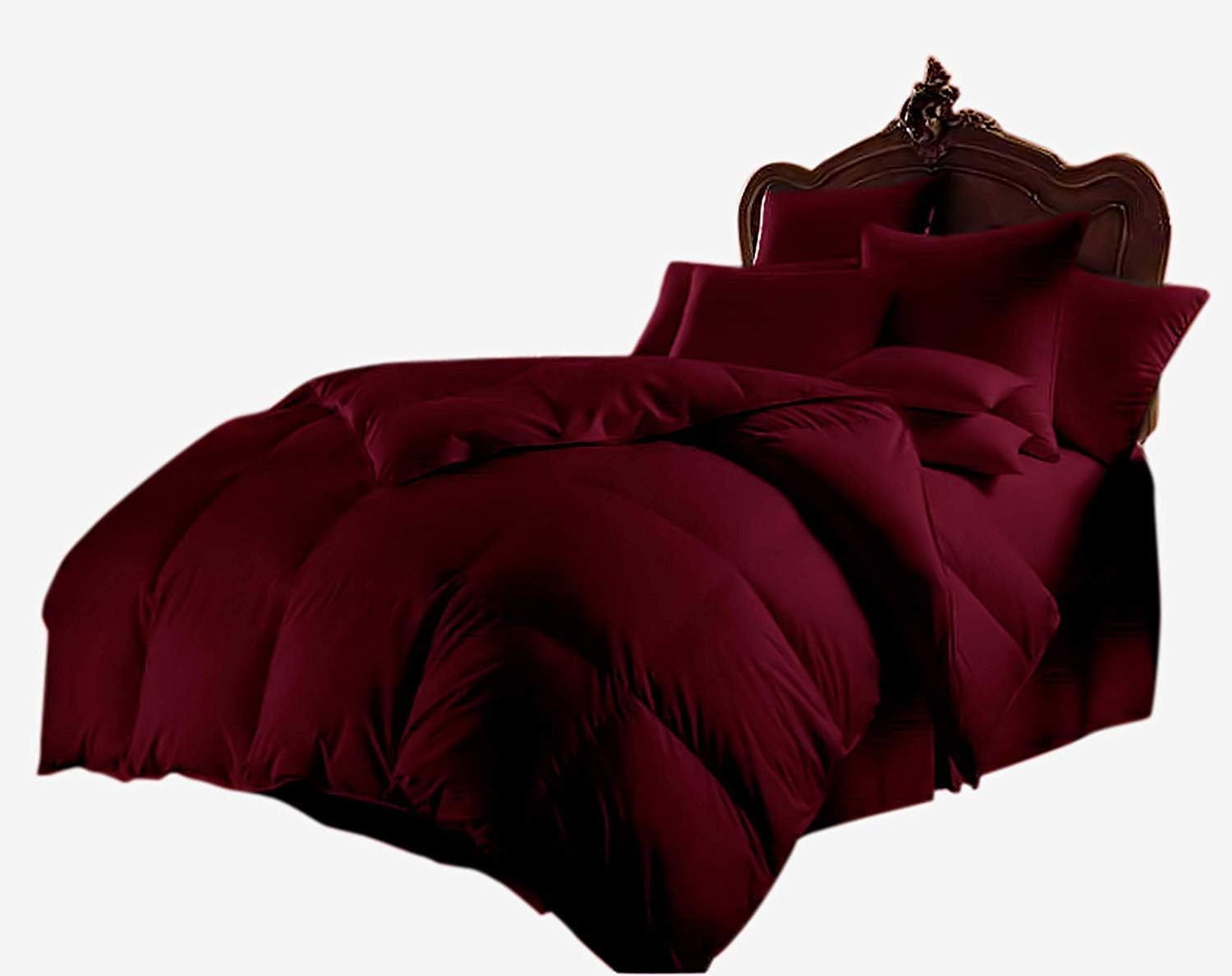 Luxury Goose Down 100% Egyptian Cotton 5Pc Quilt Cotton Comforter Set, Full XL Size - 5Pc (1pc Comforter + 4Pc Pillowcases), Hotel Quality 800 TC, 600 GSM,Burgundy, (90'x90')