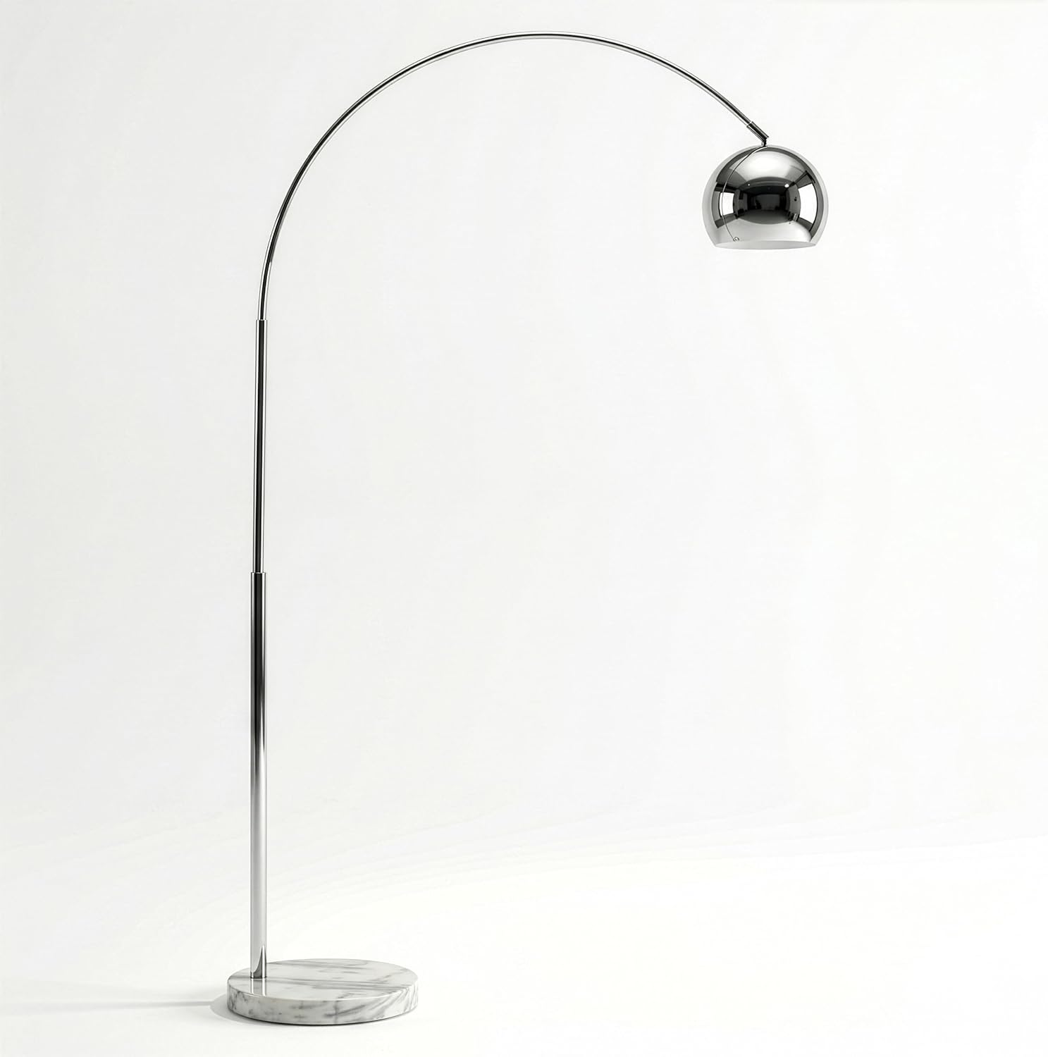 Brightech Olivia Floor Lamp - Chic Arc Lamp with Rounded Spolight Head and Marble Base for Living Room, Tall Standing Lamp with LED Light Bulb for Bedroom Reading, Boho Home Decor for Office - Chrome
