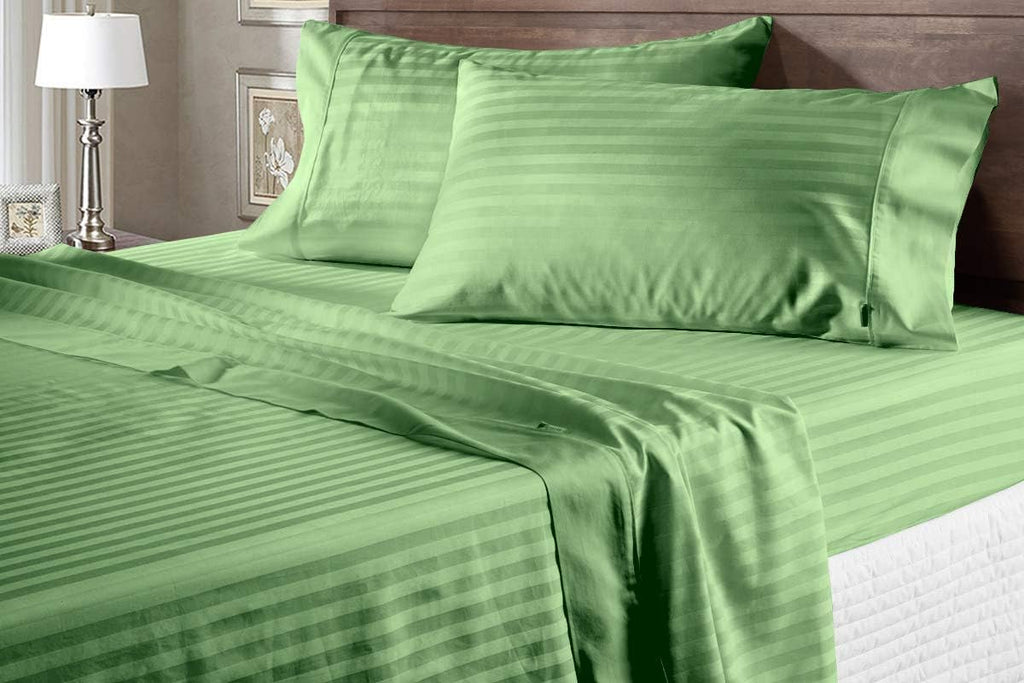 AMAY Luxury Soft 100% Egyptian Cotton 6pc Sheet Set Sateen Weave 800 TC Queen Size for Bed, Fits Mattress Upto 16-18'' Deep Pocket, Moss Stripe