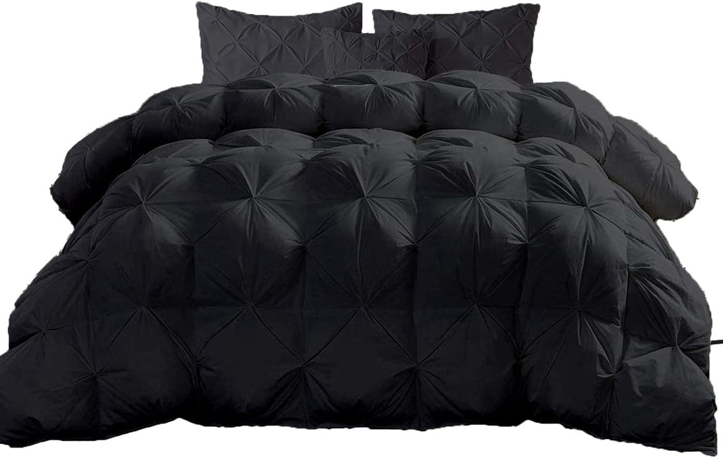 Dark Gray Solid Diamond Pinch Pleated Down Comforter- Queen Size 88 x 92 Inches 1 Piece All-Season Duvet Insert, 500 GSM with Corner Tabs 100% Egyptian Cotton (Dark Gray Solid)