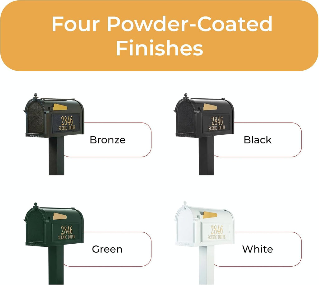 Whitehall Products Premium Capitol Mailbox Package with Personalized Side Plaques | Standard Post Fashion and Function with a Classic Design. While Enhancing The Curb Appeal of Your Home. Green