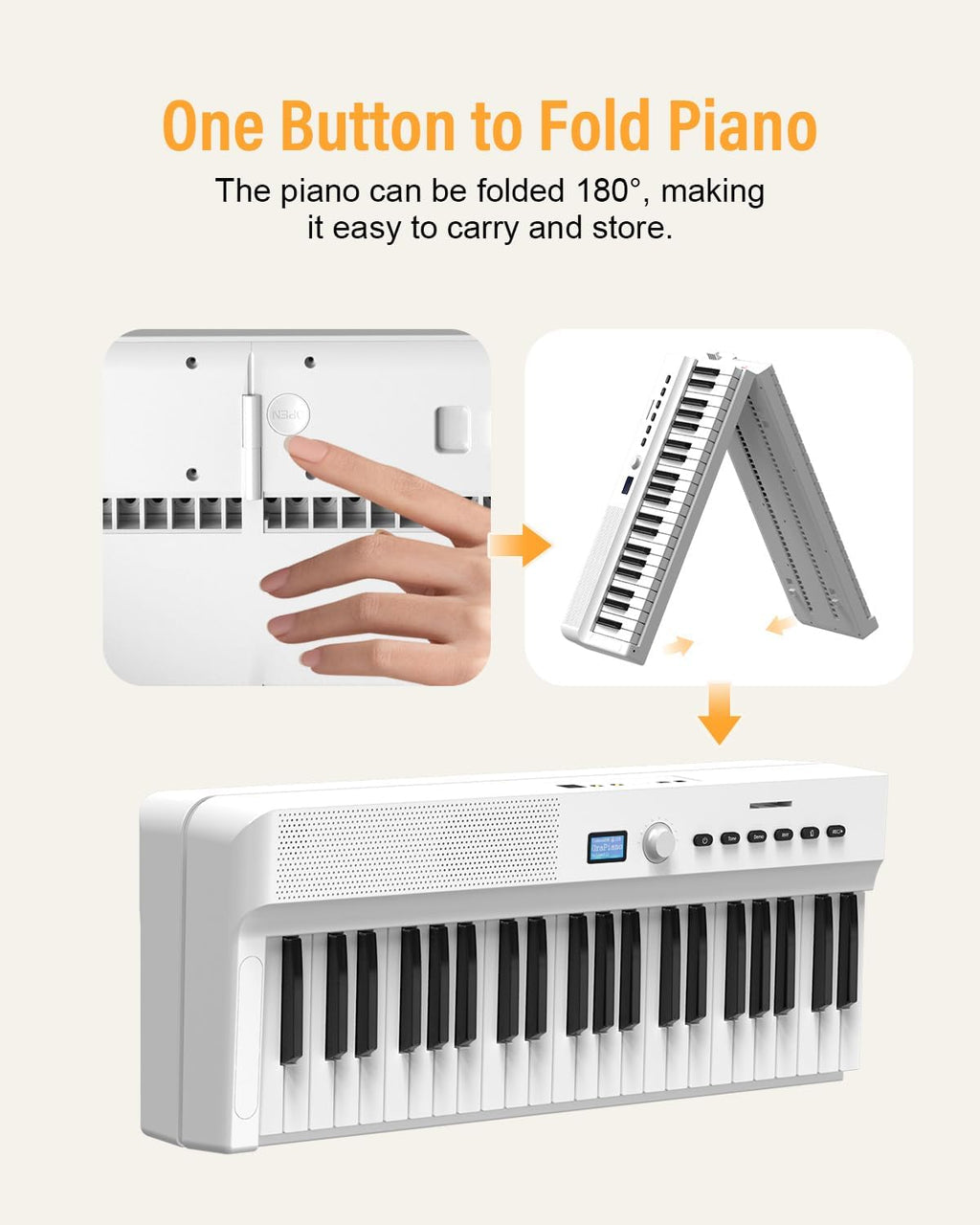 Upgraded Folding Piano Keyboard, 88 Key Full Size Semi Weighted Keyboard Support MIDI and Bluetooth, Portable Foldable Keyboard Piano with Sustain Pedal and Piano Bag, White