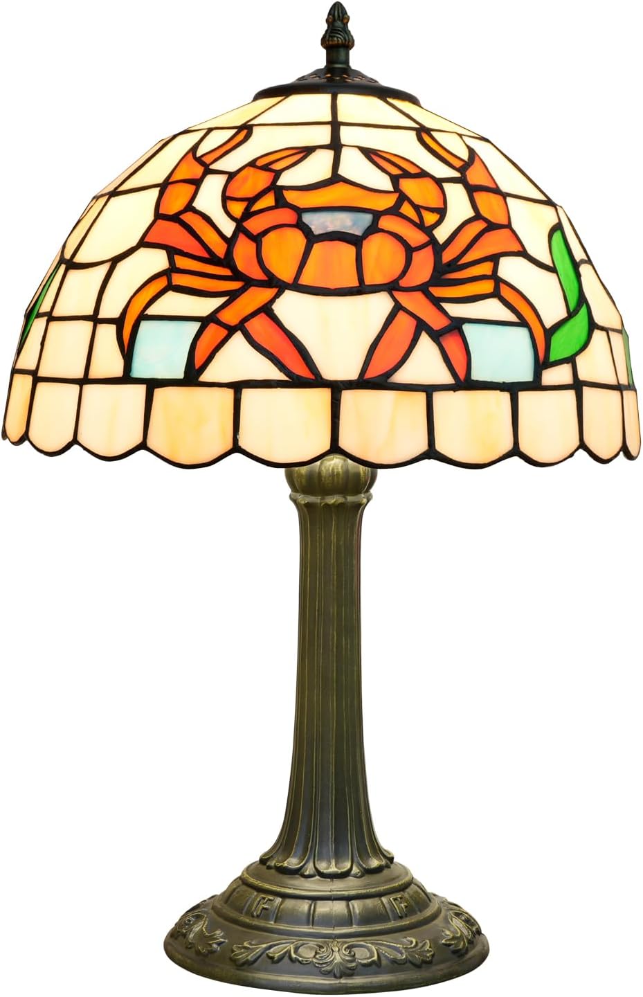 Tiffany Style Table Lamp with Orange Crab Stained Glass Lamp 12 Inch Retro Bronze Base Bedside Lamp Bedroom，Living Room, Bar,Cafe,Restaurant Hotel Art Nouveau Style Decorative Ambient Light