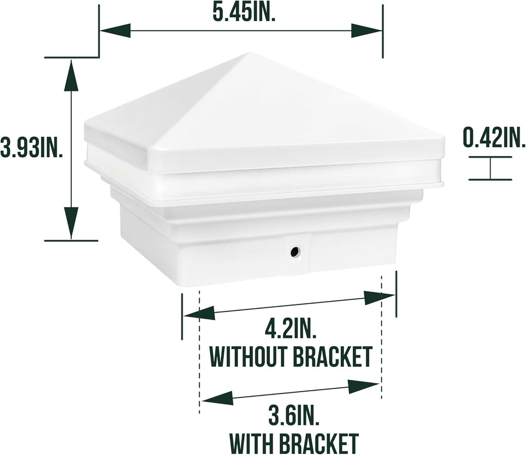 GKOLED Low Voltage Pyramid Post Cap Light, 3W 12V AC/DC, for 4'x4' and 3.5'x3.5' Wood or Vinyl Posts, 2700K Warm White, IP65 Rated Waterproof for Outdoor, White (Pack of 2)