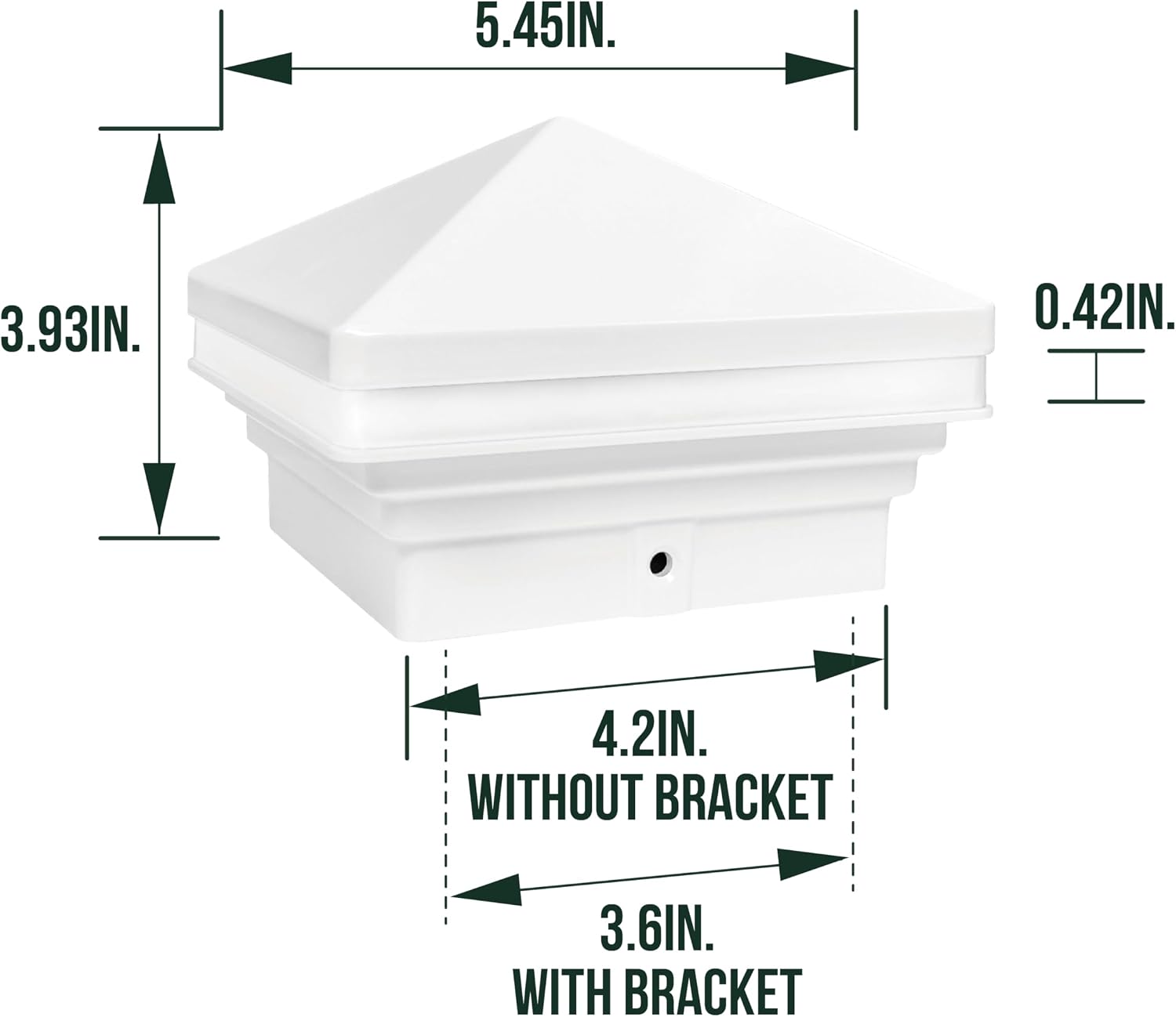 GKOLED Low Voltage Pyramid Post Cap Light, 3W 12V AC/DC, for 4'x4' and 3.5'x3.5' Wood or Vinyl Posts, 2700K Warm White, IP65 Rated Waterproof for Outdoor, White (Pack of 2)