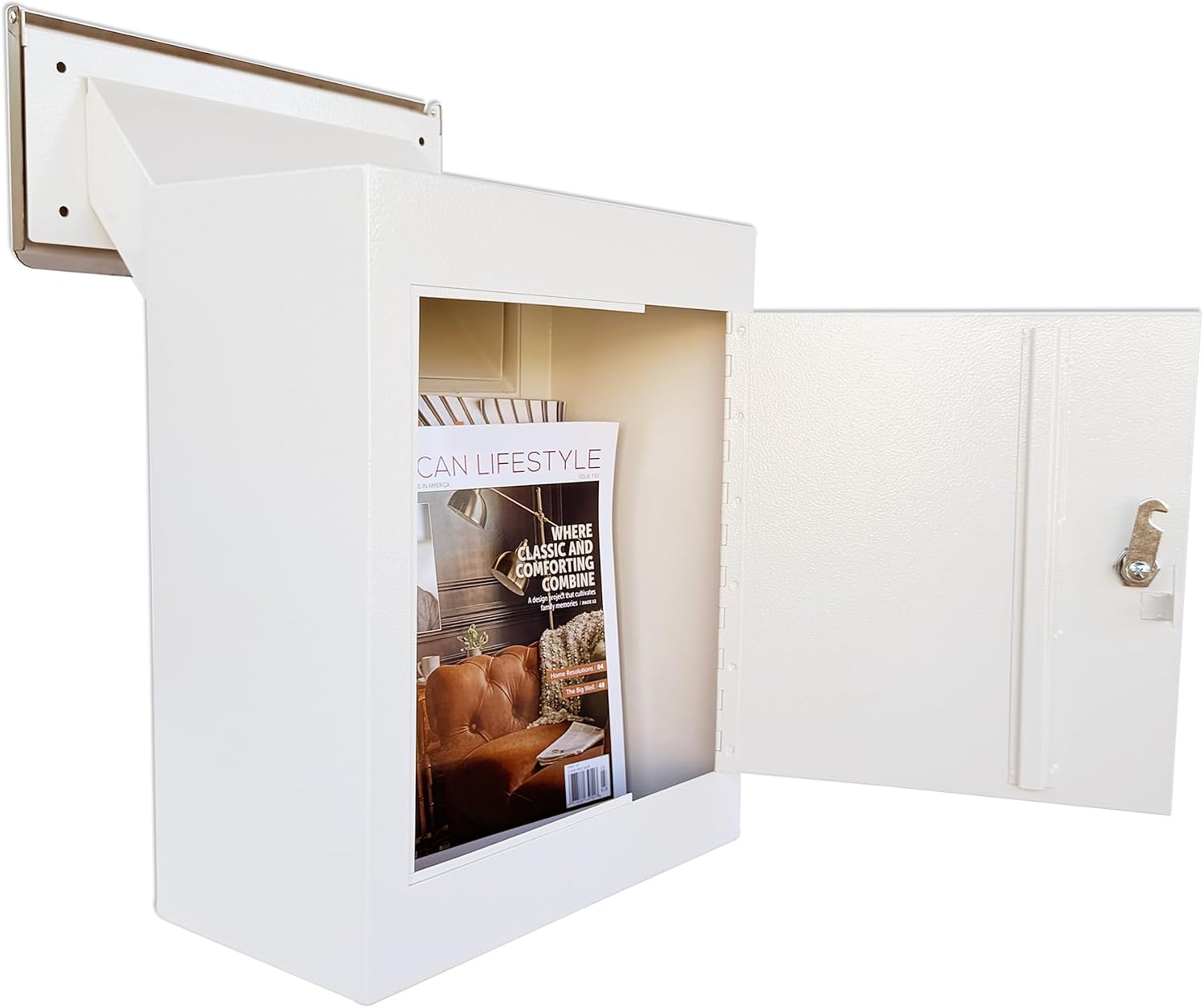 Through-the-Wall Locking Drop Box for Rent, Mail & Payments – Rainproof Wall Mailbox with Adjustable Chute for Checks, Cash, Keys & Documents, Heavy-Duty Outdoor Drop Safe, White
