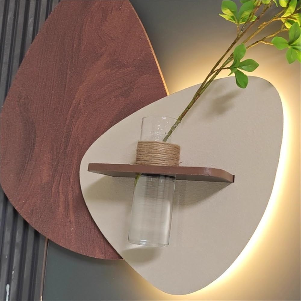Sandstone Decor Wall Art Painting, Wall Decoration with Vase and Artificial Plant, Plug-in Power Supply LED Decorative Painting for Living Room, Entrance Hall, Corridor(Brown,23.6 * 23.6in)
