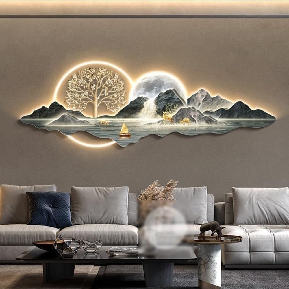 Plug-in Power Supply Wall Hanging Decor, Modern 3D Wall Art Decor with LED Light, Wall Sculptures Art for Bedroom, Living Room, Office(D,120x40cm/47.2x15.7in)