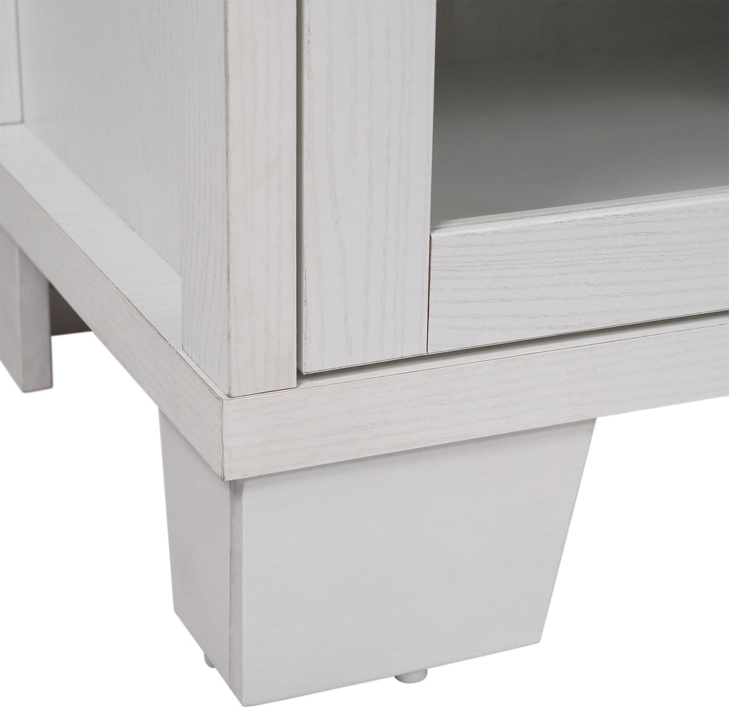 Flash Furniture Wells Modern Buffet Sideboard Storage Cabinet, Engineered Wood Construction, 3 Tempered Glass Soft Close Doors, 3 Drawers, 59', White