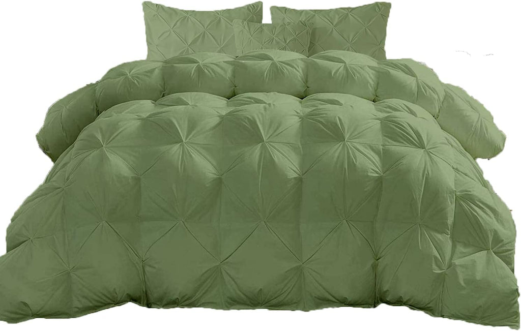 Moss Solid Light Weight Pinch Pleated Down Comforter- Full Size 82 x 86 Inches 1 Piece All-Season Duvet Insert, 500 GSM with Corner Tabs 100% Egyptian Cotton (Moss Solid)