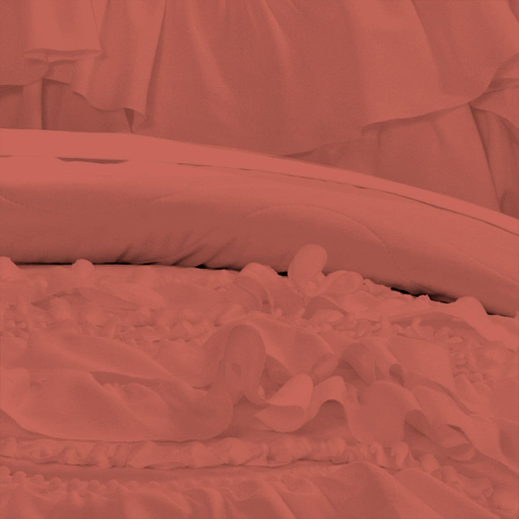 100% Egyptian Cotton, 550 GSM Microfiber Filled Quilt Ruffled Textured 3 Piece Full/Queen Size Comforter Set, Brick Red