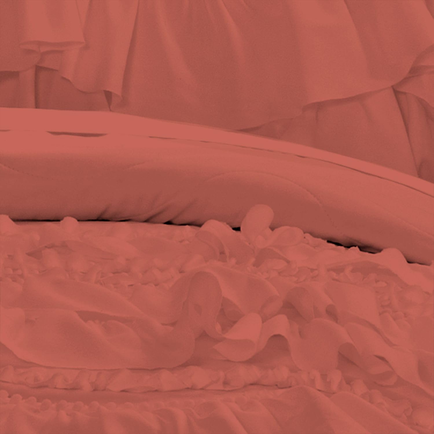 100% Egyptian Cotton, 550 GSM Microfiber Filled Quilt Ruffled Textured 3 Piece Full/Queen Size Comforter Set, Brick Red