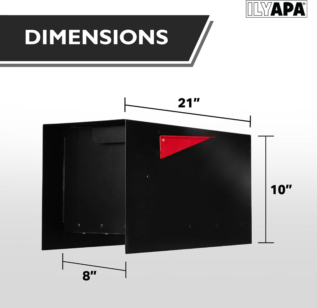 Ilyapa Modern Black Steel Mailbox & Heavy-Duty Post Kit: Curbside Welded Mail Box with Magnetic Door & Stainless Steel Hinges, Includes 43' Metal Post & Universal Mounting Brackets