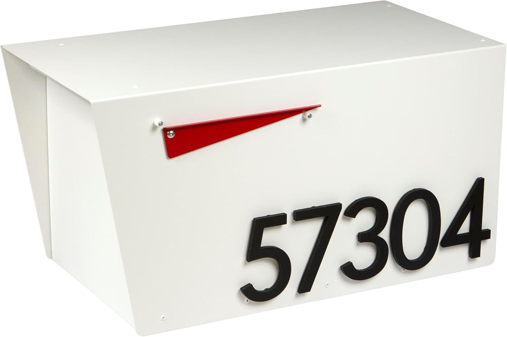 Rusty Design Contemporary Post-Mounted Mailbox with Personalized Address Numbers, White Colour Large Size #HC111 (with Five Address Numbers)