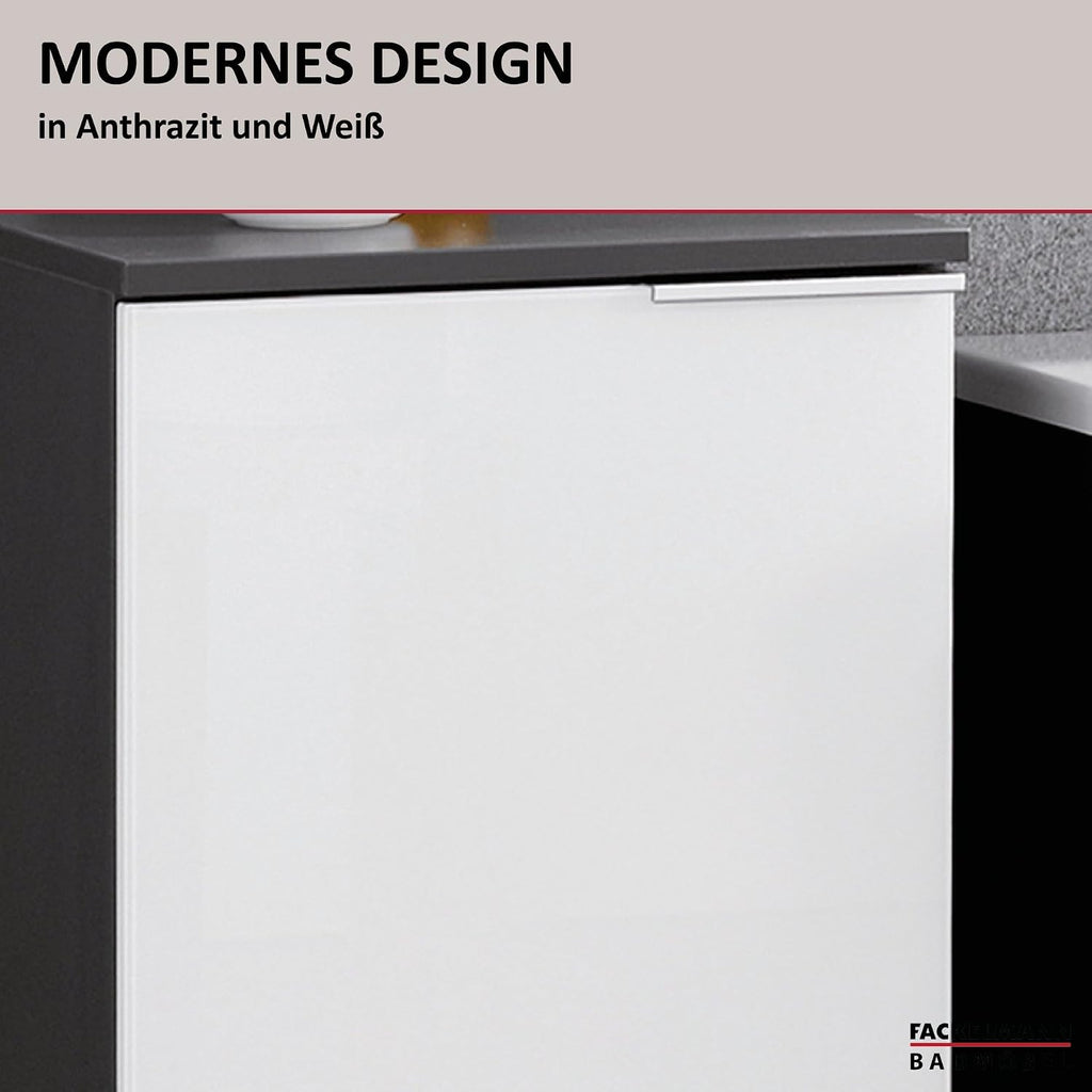 FACKELMANN Kara Bathroom Cabinet with Soft-Close System Dimensions (W x H x D): Approx. 41 x 70 x 32 cm Bathroom Cabinet/Door Hinge Left/Body: Anthracite/Front: Lacquered Glass in